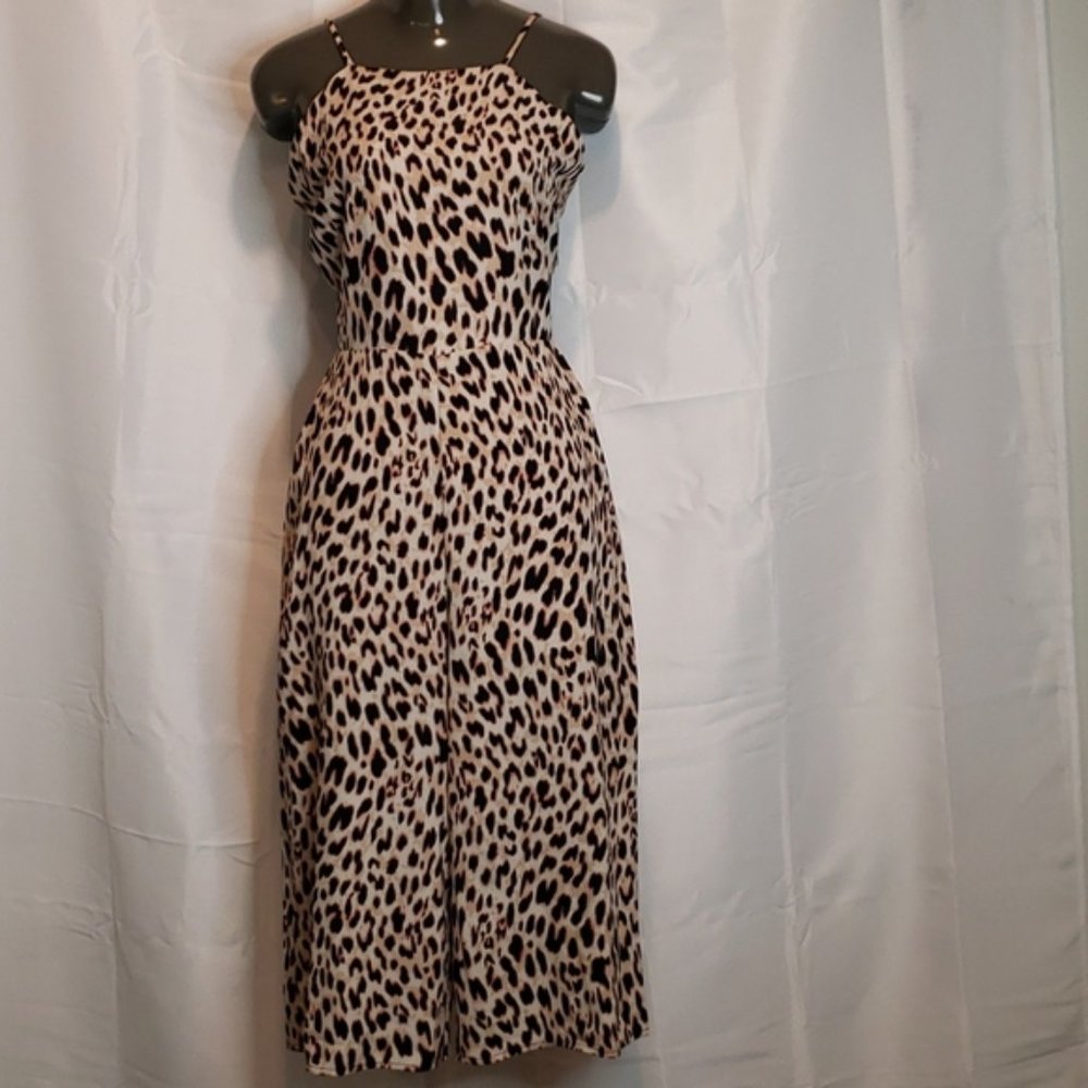 Material Girl Women's Black & Cream Leopard Print Jumpsuit Size Medium
